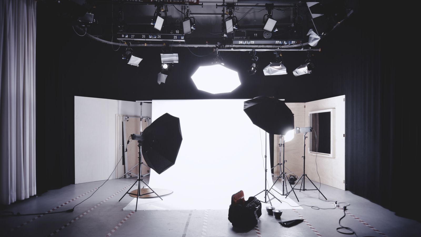 The Blackbox — a full blackout cyclorama studio with an overhead lighting rig